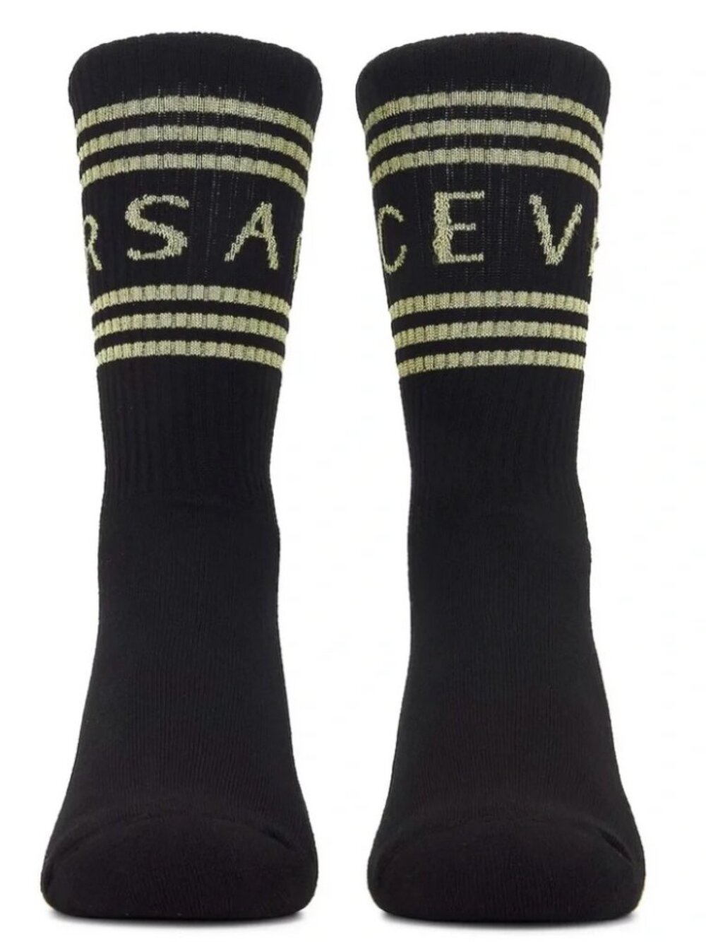 NWT Versace Black Crew Socks with Metallic Gold Logo Stripes - Picture 4 of 9